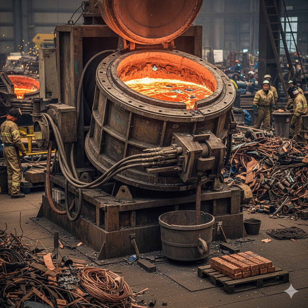 Przetapiarka miedzi w skupie złomu