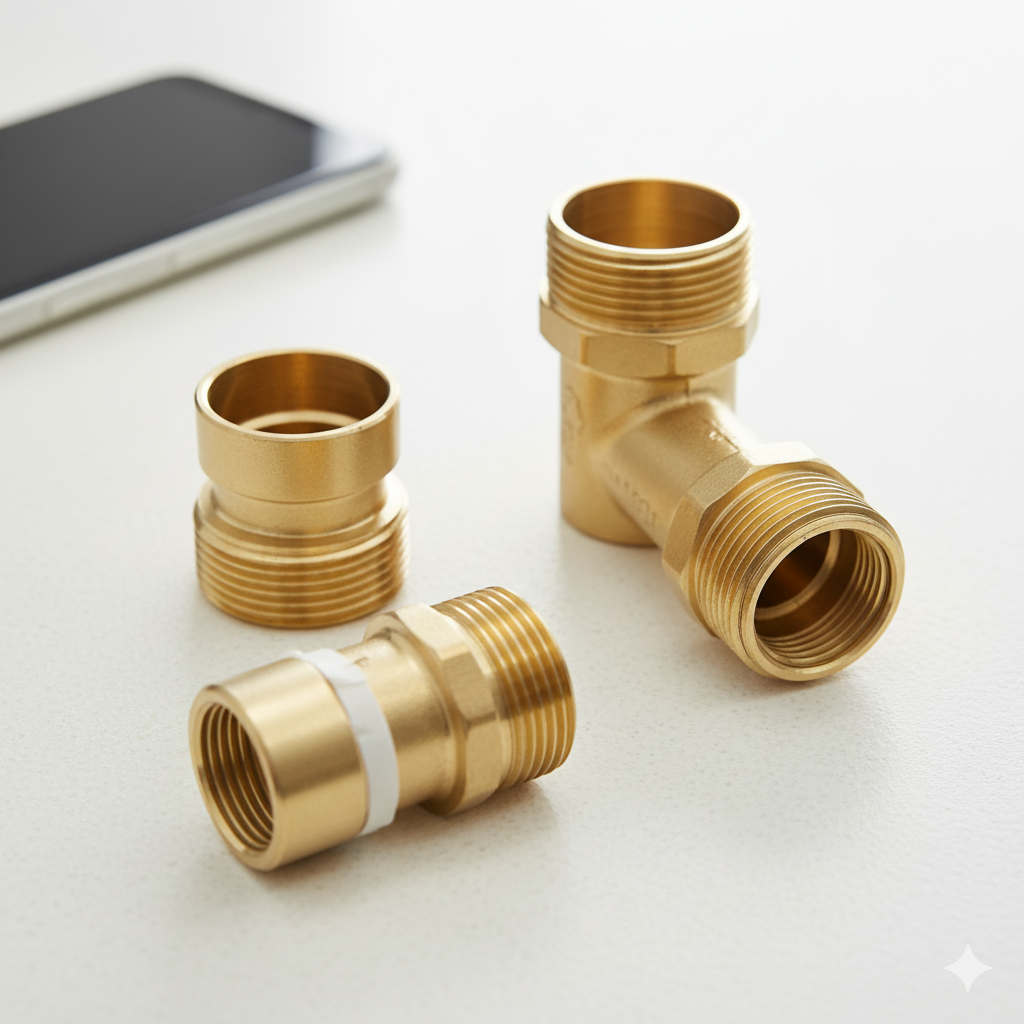 Mosiężne elementy armatury.