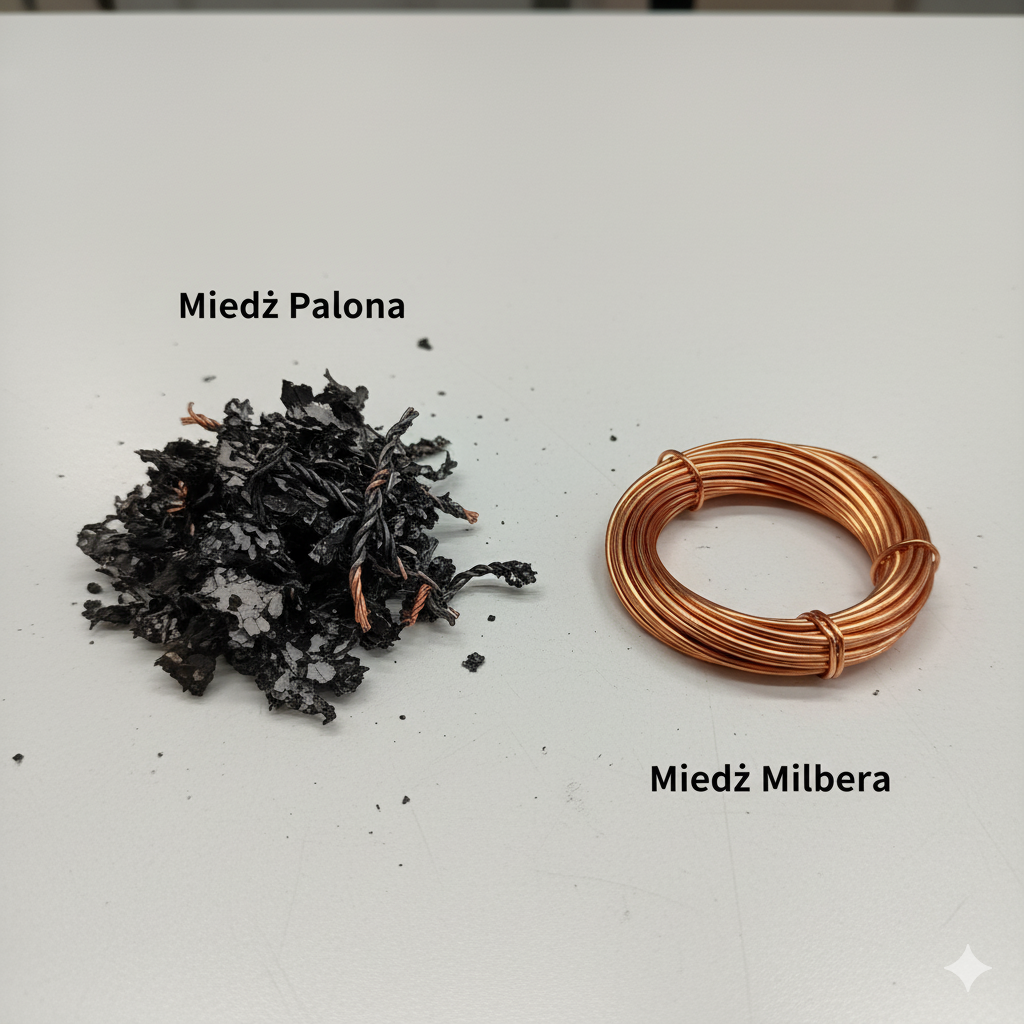 Miedź palona w porównaniu z miedzią millbera.