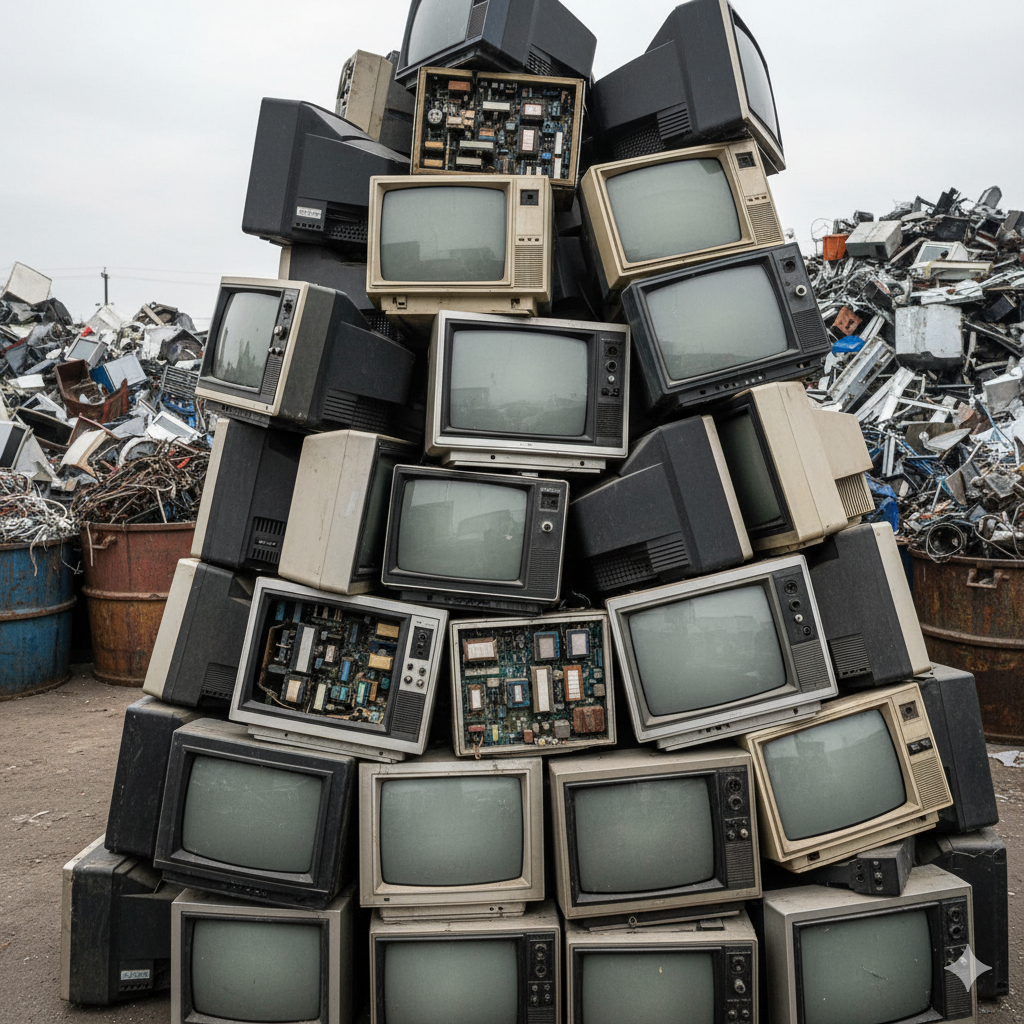 Sterta starych telewizorów kineskopowych na skupie.