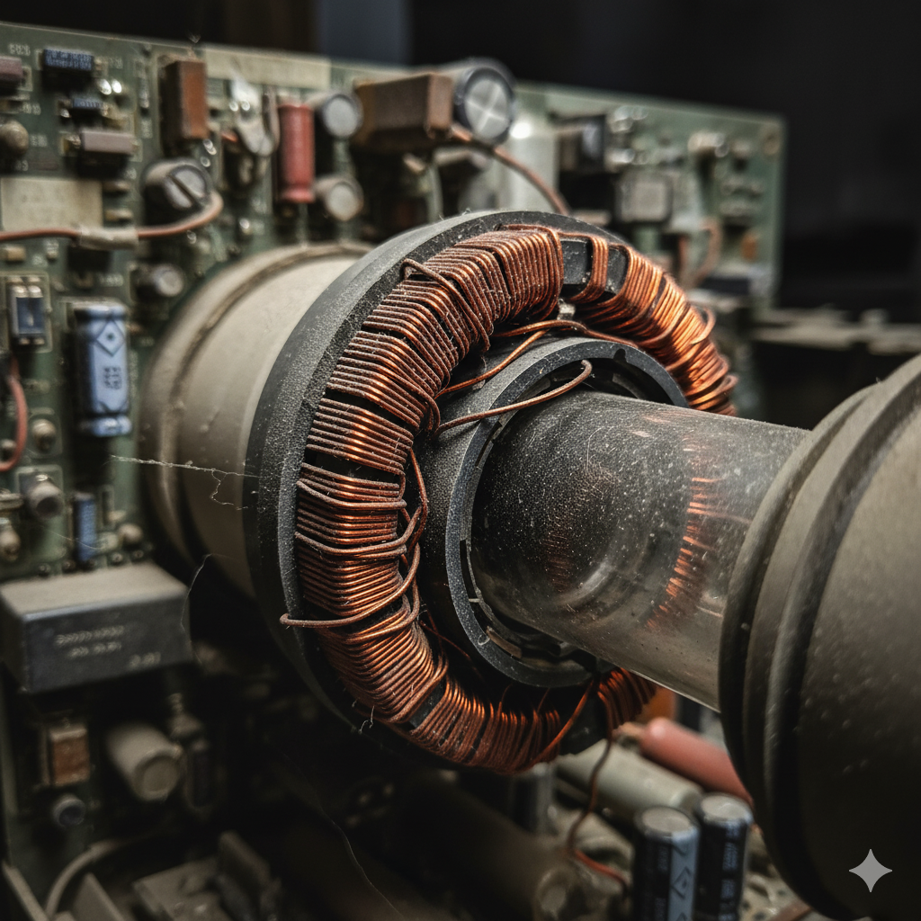 Cewka odchylająca nawinięta na szyjkę kineskopu.