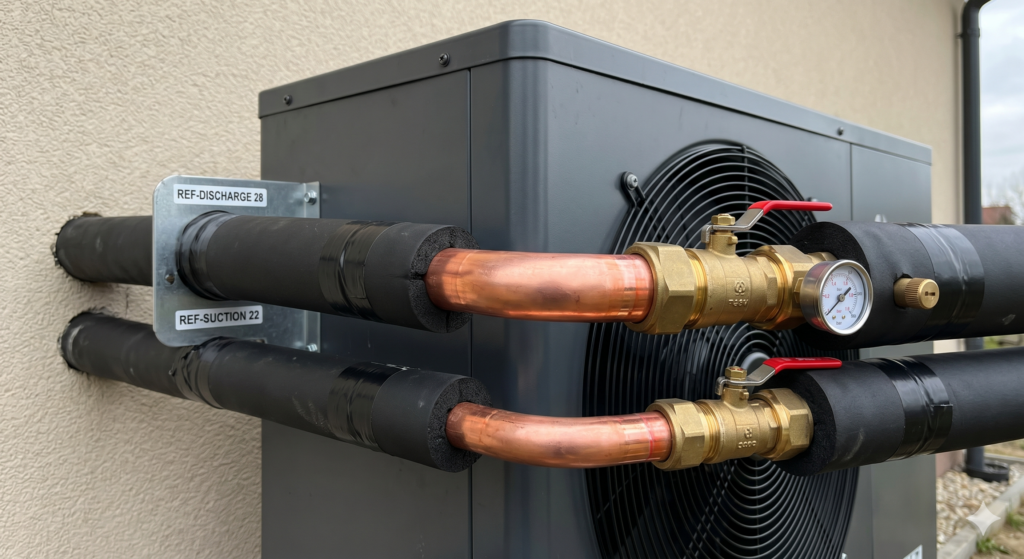 Na zdjęciu instalacja HVAC z rurą z miedzi. 